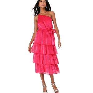 NWT Lulu's Sweetest Success hot pink organza one shoulder midi - M.        A51